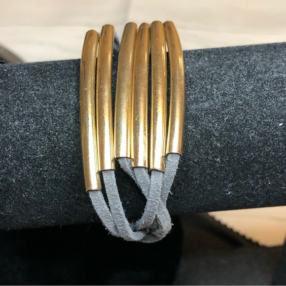 Bracelet Brown Leather & Gold tone metal - Picture 5 of 6